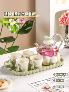 Wedding Gift Ceramic Tea Set High Temperature Resistant Flower Tea Pot Candle Heated Tea Kettle Moving New Home Gift Set
