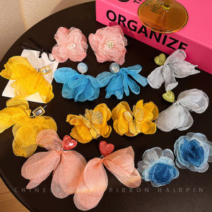 Elegant Floral Chiffon Earrings Womens Fashion Sensation Dopaamine Ear Studs 2024 New Popular Unique Design Ear Jewelry