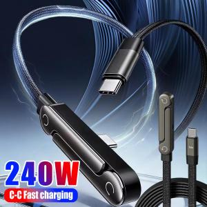240W Invisible Holder Charger Cable with Stand Braided T-Shaped Foldable Durable USB-C to USB-C