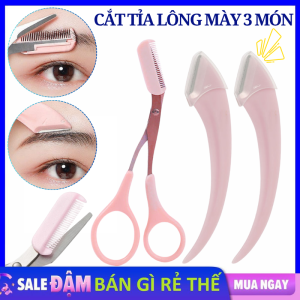 Bộ 3 Kéo Tỉa Lông Mày Lông Mi Dao Cạo Chân Mài Tóc Mái Bằng Nhựa Và Thép Không Gỉ Tiện Lợi Dễ Dàng Vệ Sinh - Kéo Mini Cắt Tỉa Chân Mài Lông Mũi Nho Gọn / Dao Cạo Lông Mày