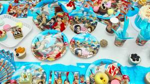 Bandai | 117pcs One Piece Anime Party Decorations & Tableware Set - One Piece Anime Party Banner Balloon Tablecloth Plates Cups etc