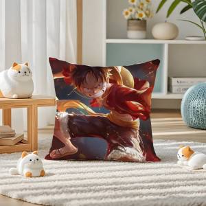 Bandai | One Piece Monkey D Luffy Anime Plush Pillow Cover Soft Short Plush Cushion Cover For Sofa Bedroom Home Decor Gift Decoration