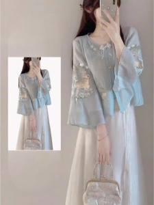 NUMEN BUTTON | Summer Plus Size Chinese Style Embroidered Cheongsam Set