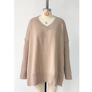 Autumn Winter Womens Fashion Solid Color Knit Sweater Casual New Foreign Trade V-Neck Long Sleeve Pullover Top Lady Clothing