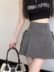 Black A-Line Mini Skirt Womens High Waist Pleated Slimming Short Skirt Anti-Light Commuter Style Butterfly Knot Spring 2025