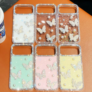 Jewelled Border Pearl Butterfly Glitter Phone Case for IPhone 17 Air 16E 17 16 15 14 13 Pro Max Transparent Cover