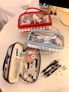 Sanrio Pencil Case For Student Kuromi Stationery For Kids Double Space Transparent Pencil Box