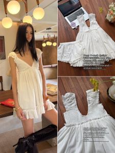audwyn | V-neck Lace Ruffle Sleeve Irregular Hem Dress