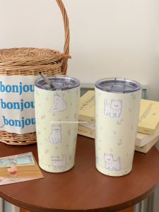 Large Capacity Stainless Steel 304 Insulated Coffee Cup Portable Pet Dog Cat Water Bottle Korean Style Straw Lid Versatile Use