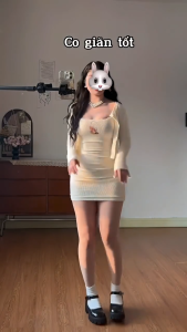 Set Đầm Body Hai Dây Hình Gấu Kèm Áo Khoác Cardigan TIBU Set Đồ Nữ Đơn Giản Tôn Dáng Sang Chảnh Đáng Yêu S42