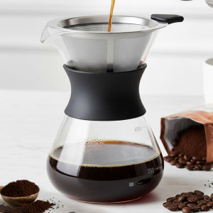 Leeseph Glass Pour Over Coffee Maker with Reusable Stainless Steel Drip Filter Marks Suitable for Kitchen Dining Table