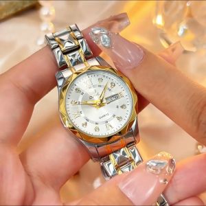 OPK jam tangan wanita anti air dewasa 2024 elegan mewah berlian bercahaya kalender dial stainless steel hadiah untuk cewek
