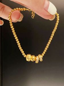 Gold Beaded Bracelet Womens Fashion Jewelry Lucky Charm Seedling Gourd Shape Yellow Pearl Hand Chain Golden round Beads