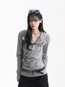 zuocisankon | American Dark With Cross Print Hoodie Tee