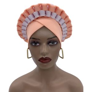 African Turban Caps for Women Headtie Ready to Wear Auto Gele Female Head Wraps Muslim Caps Nigerian Wedding Gele