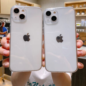 เคสโทรศัพท์ซิลิโคนใสขอบตรงป้องกันการตกหล่นสำหรับ iPhone 14/13 pro Max Apple 15/16/17 12/11 X XR 7/8P แบบครอบเต็มสำหรับทั้งชายและหญิง