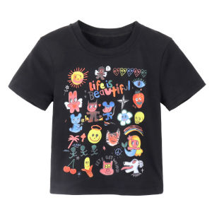 เสื้อยืดแขนสั้นทรงสลิมฟิตพิมพ์ลายแฟชั่นสำหรับผู้หญิงในช่วงฤดูร้อน สไตล์ย้อนยุค สไตล์เกาหลี เสื้อยืดคอกลมสำหรับผู้หญิง