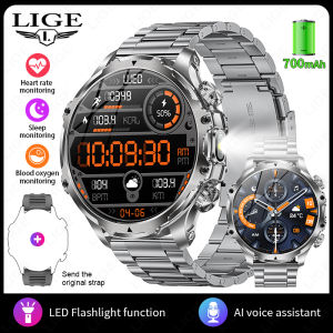 LIGE | LIGE Men Outdoors Sports Smart Watch AK75 Flashlight 700mah Large Battery Bluetooth Calling LED Light Fitness Tracker Smartwatch