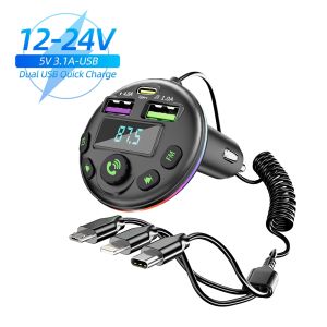 KEBIDU Q21 Car Charger Fast Charging Cable 1 In 3 USB Blue Tooth Car Charger Conversion Plug Car Charging