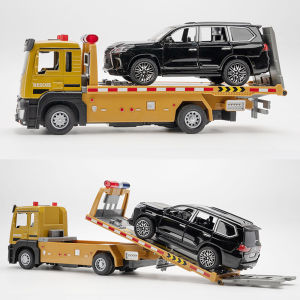 LEO 1:32 Flatbed Trailer Metal Diecast Alloy Toy Cars Models Gift for Boys Children Kids Pull Back Sound and Light Effect