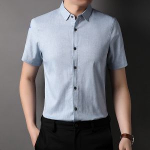 ROMON | Lormen Mens Short Sleeve Shirt Summer Thin Casual Slim Fit Non-iron Linen Breathable Casual Shirt Jacket Fashion Urban Style