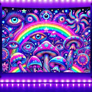 VIKAMA Halloween Rainbow Queen Psychedelic Tapestry Thiết Kế Hình Nấm Đầy Màu Sắc & Thiết Kế Mắt Bí Ẩn Cho Phòng Khách Trang Trí Phòng Nghe Nhạc