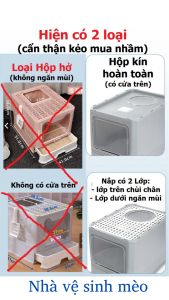 Nhà vệ sinh cho mèo VUÔNG có ngăn kéo khép kín có cửa vào ra riêng chống văng cát kèm xẻng