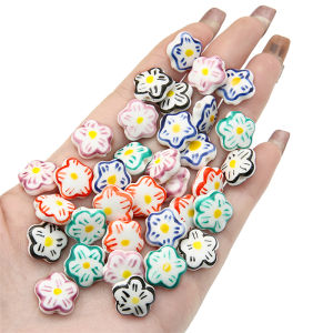 15มมมือลูกปัดพอร์ซเลนดอกไม้เซรามิกเสน่ห์ลูกปัดหลวม 2ชิ้น Spacer สำหรับสร้อยข้อมือสร้อยคอพวงกุญแจ DIY เครื่องประดับงานฝีมือทำ