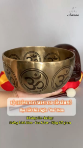 [Amrita] Bộ Chuông Xoay Nepal Cao Cấp Kèm Mõ Họa Tiết Chân Ngôn "Om" - CXNP75