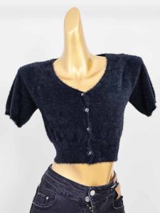 หวาน และเผ็ด สีดำ ขนสุนัขจิ้งจอก คอวี ถัก คาร์ดิเกน ผู้หญิงต้น ฤดูใบไม้ร่วง สั้นใหม่ พรางหุ่น แจ๊กเก็ต เสื้อท่อนบน สไตล์เกาหลี ชุดสํานักงาน