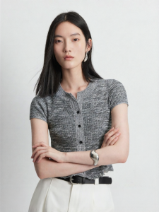 Vero Moda | Womens Color Block Textured Raw Edge Short Sleeve Knit Top