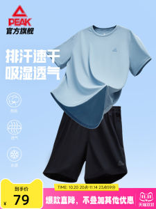 Peak Mens Quick Dry Sportswear Set Summer New Casual Short Sleeve Training Running Shorts Breathable Moisture Wicking Lightweight