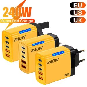 240w Gan Fast Charger With Led Light 5 In 1 2usb+3type-C Multi Port Phone Charger For Iphone15-17Series Samsung Huawei Xiaomi 15