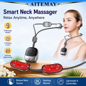 Aitemay thông minh treo Máy mát-xa cổ với EMS & nén nóng-di động cột sống cổ tử cung Massager cho giãn cơ 4 chế độ & 15 điểm mạnh màn hình LED Thiết kế silicon spa Relief