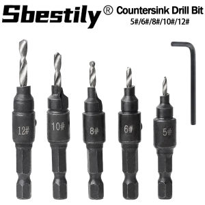 5pcs Countersink Drill Bit Set Woodworking Countersink Bit with Wrench  for 5#/6#/8#/10#/12# Screws in Hard Wood Plastic Plate