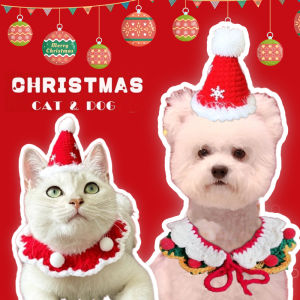 Pet Hand Knitted Wool Christmas Bib Set For Cat And Dogs Ballers Hat Scarf Pet Christmas Decortation