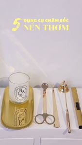 Bộ Phụ Kiện 5 Món Chăm Sóc Nến Thơm (Gồm Khay Chhông Kéo Khều Bật Lửa Đốt Nến Sạc Điện Qua USB. Bộ 3 4 5 món tặng túi đựng phụ kiện