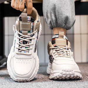 Mens Casual Leather Sport Shoes Fall Season Running Anti-slip Soft Bottom Tire Design Fashionable Heightening Dad Trendy Shoes