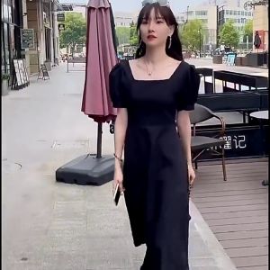 S-2XL White Puff Sleeves Backless Ruffle Square Neck Ladies Formal Attire