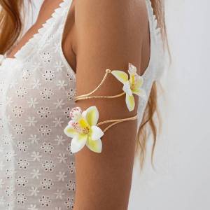 Salircon Vintage Exquisite Colorful Flower Open Arm Bangle Bracelets Women Trendy Creative Boho Gold Color Bangles Y2K Jewelry