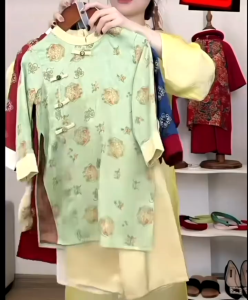 Áo dài cho bé trai phong cách phú ông set 2 món áo dài bé trai kèm quần sz 10-40kg