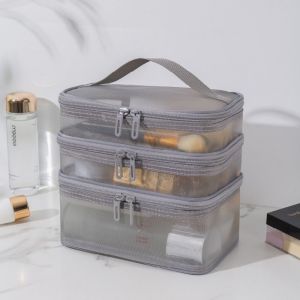ROLL Transparent Mesh Travel Cosmetic Bag 1/2/3 layer Storage Makeup Case Multifunctional Large Capacity Toiletry Bag Womens