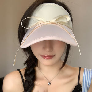 Sweet Butterfly Knot Bandana Color Block Empty Top Sun Hat Women Summer UV Protection Ice Silk Breathable Sunshade Hat New Model