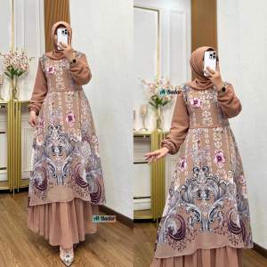 Gamis Ceruty Dua Layer Set Hijab Ld 110 Cm Pb 140 Cm
