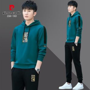 Pierre Cardin Mens Sportswear Set Casual Running Hoodie Sweatpants Breathable Moisture Wicking Warmth Long Sleeve Zipper Neck