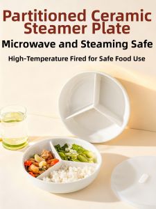 onlycook | Three Compartments Ceramic Steamer Plate