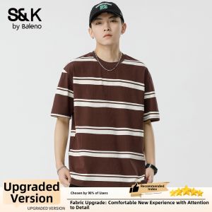 BALENO | Mens Stripe Casual T-Shirt Summer New Loose Round Neck Fashionable