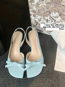 SENYUMI | Bow Square Toe Open Toe French Style Low Heel Sandals