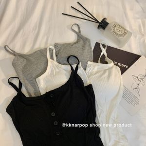 Versatile Solid Color Womens Tank Top with Chest Pad Square Collar Practical Summer New Style Commute Style Short Length