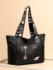 Flower embroidery fashionable oxford cloth handbag large capacity shoulder bag waterproof handbag large canvas bag